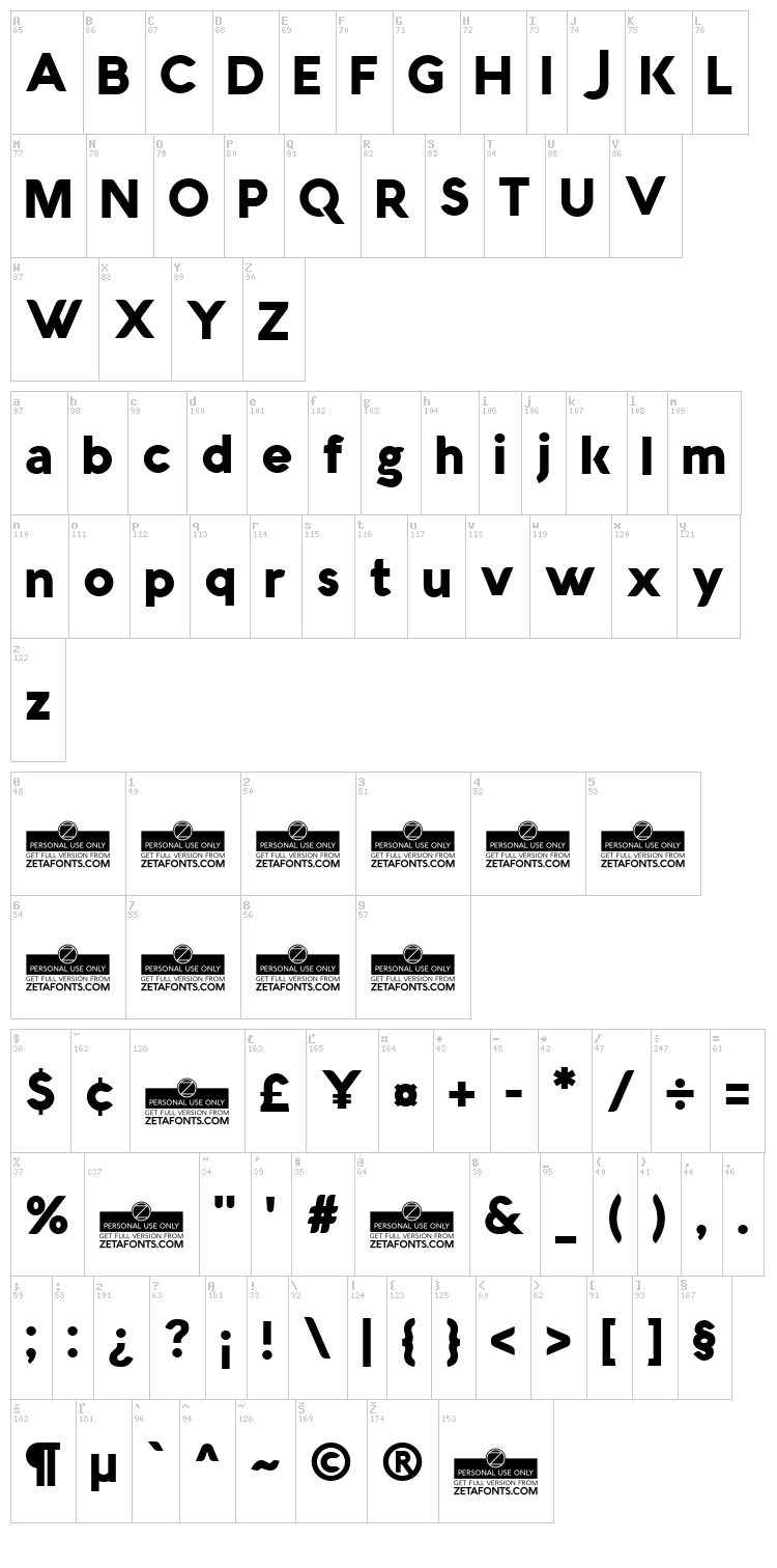 Aquawax font map